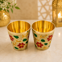 Brass Floral Puja Glasses - Set of 2