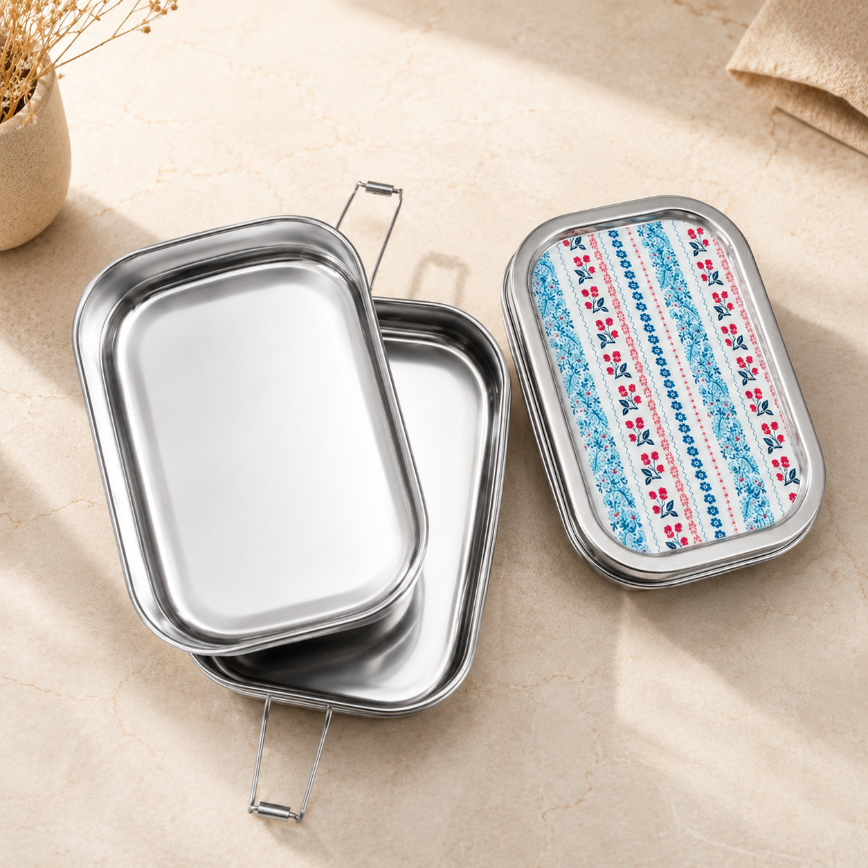 Eco-Friendly Ethnic Meenakari 2-Tier Steel Tiffin
