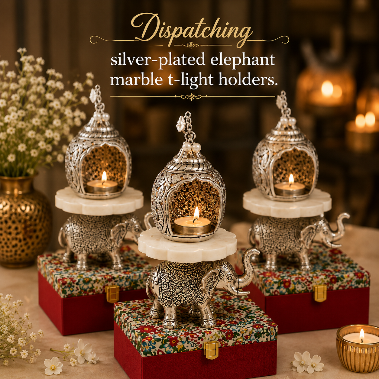 Silver Plated Elephant Tealight Holder