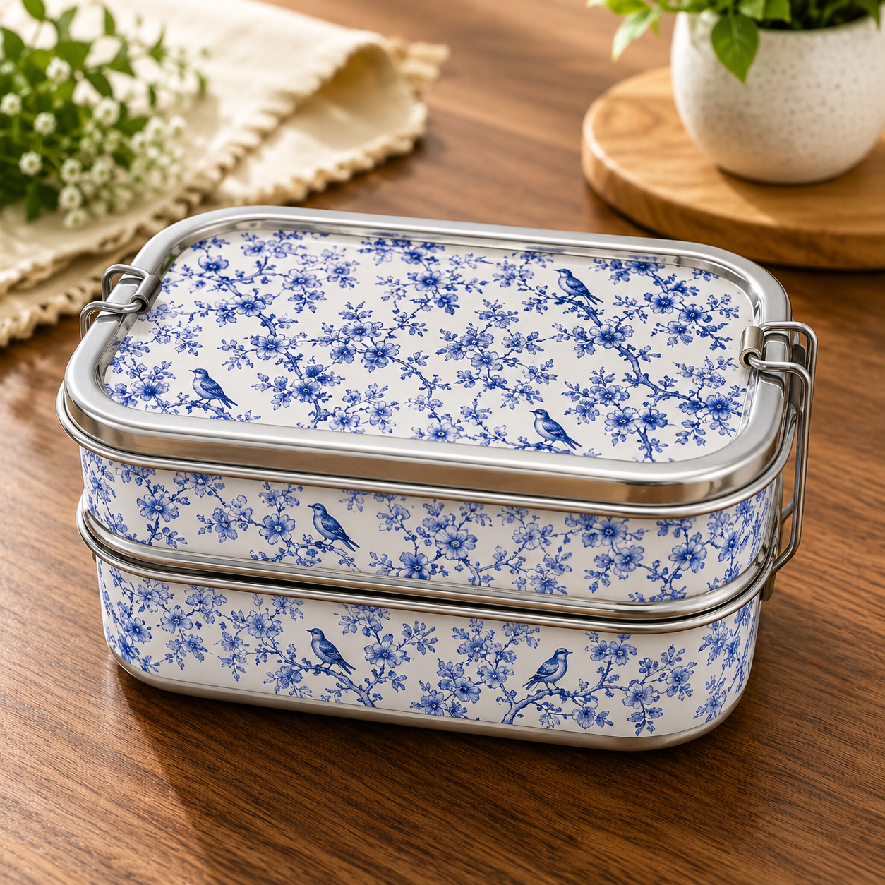 Eco-Friendly Ethnic Meenakari 2-Tier Steel Tiffin