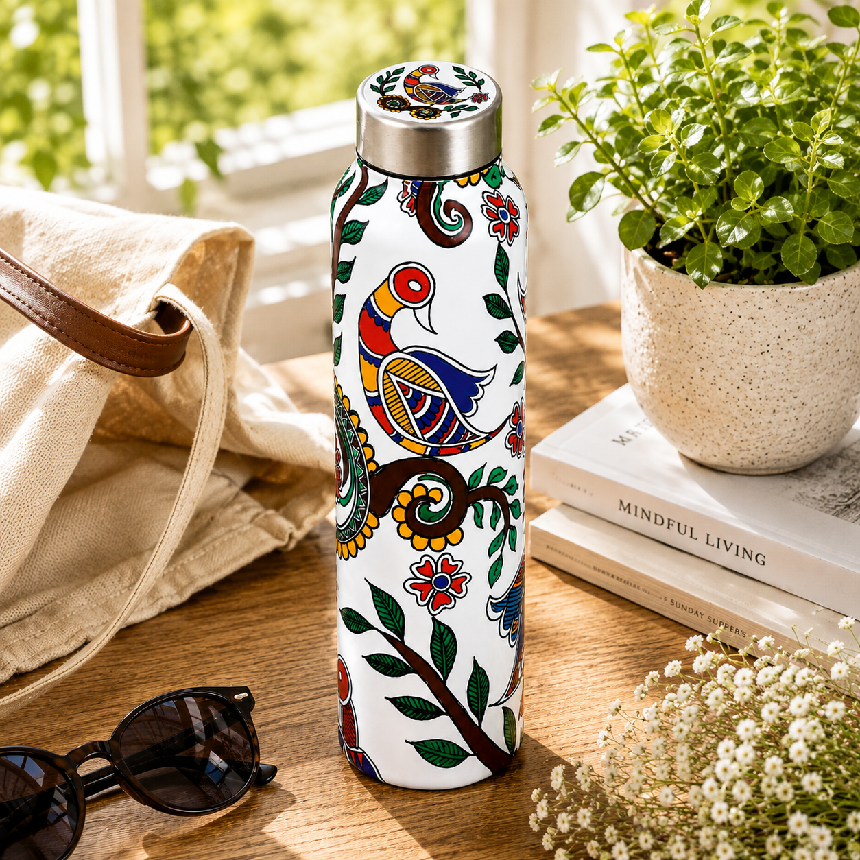 Traditional Design Handcrafted Eco-Friendly Meenakari Steel Bottle(1L)