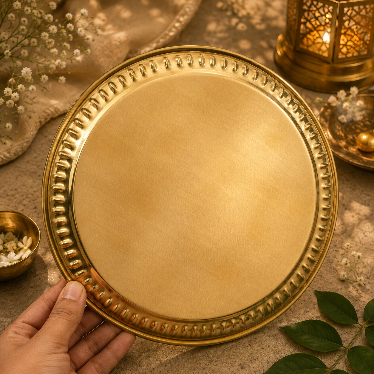 Artisan Mandala Brass Thali – Elegant Traditional Design
