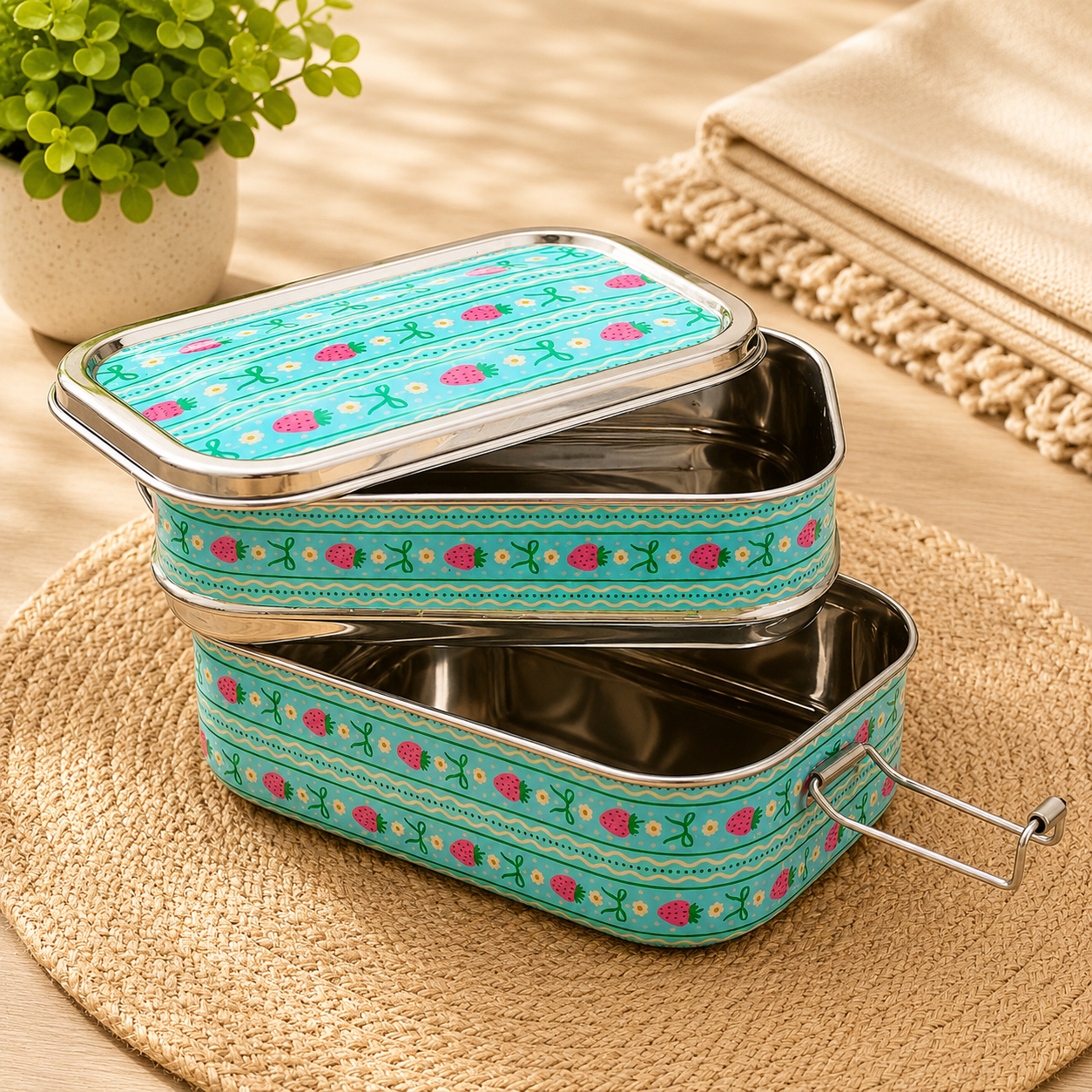 Eco-Friendly Ethnic Meenakari 2-Tier Steel Tiffin