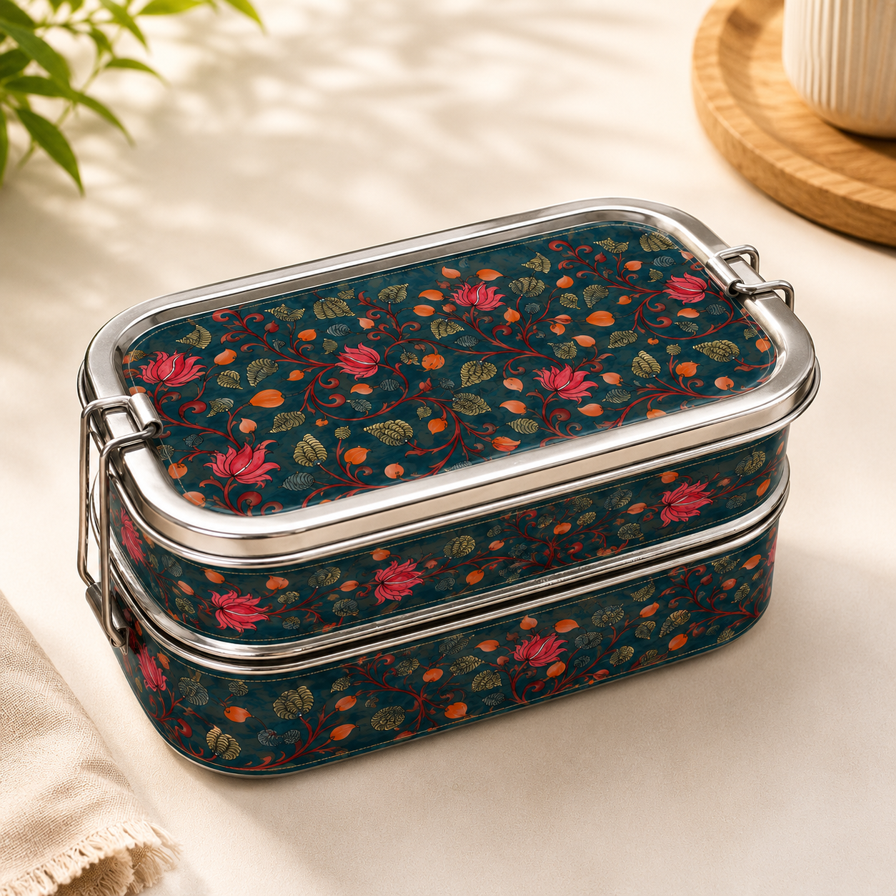 Eco-Friendly Ethnic Meenakari 2-Tier Steel Tiffin
