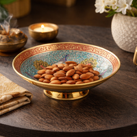 Handcrafted Meenakari Brass Serving Bowl | Peacock Design Decorative Dry Fruit Bowl