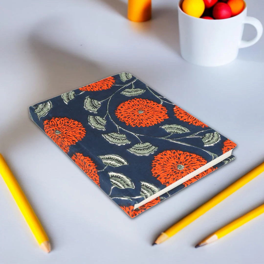 Premium Rakhi Gift Box- Bookmark Geometric Print + Diary  Navy Blue Floral