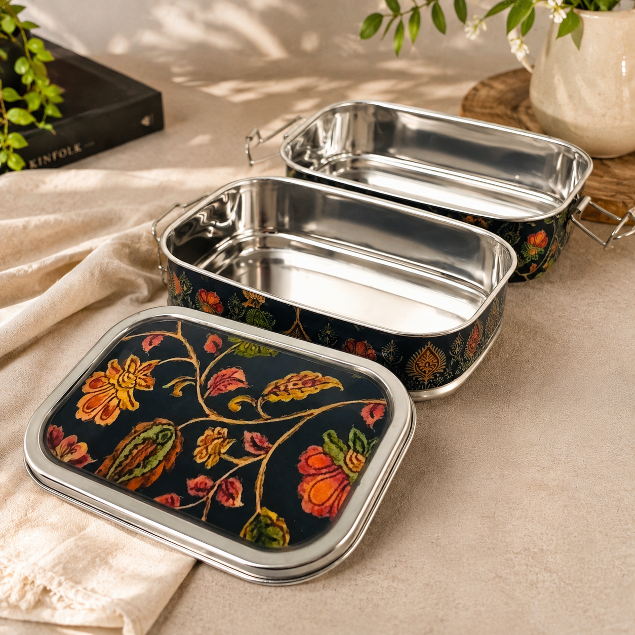 Eco-Friendly Ethnic Meenakari 2-Tier Steel Tiffin
