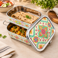 Eco-Friendly Ethnic Meenakari 2-Tier Steel Tiffin