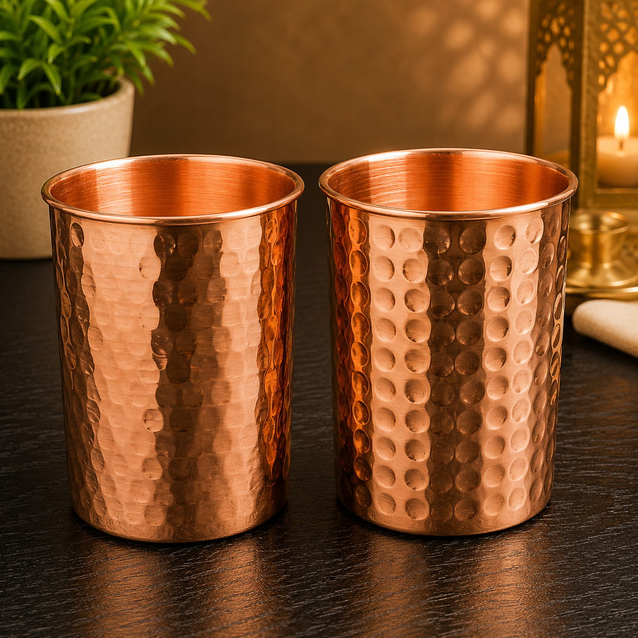 Handcrafted Copper Water Jar and 2 Glasses – Hammered Finish