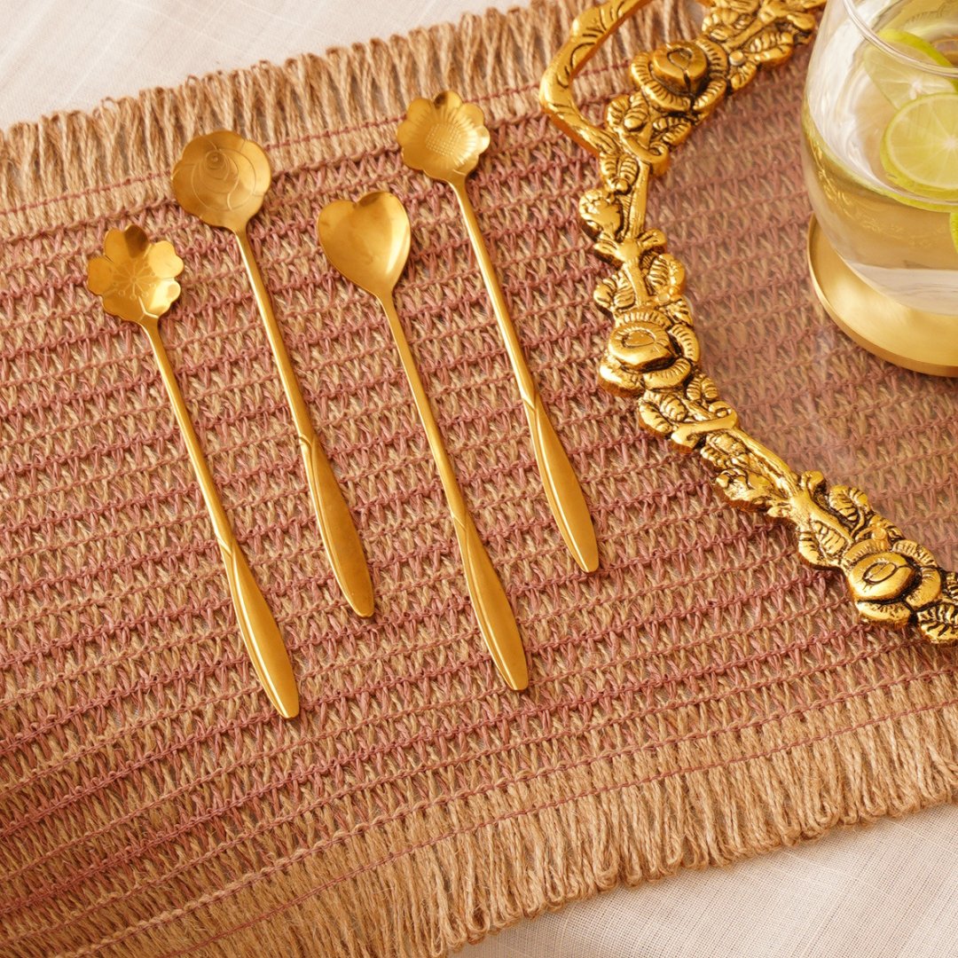 Golden Dessert Spoons with Handcrafted Brass Decorative Bowls Combo