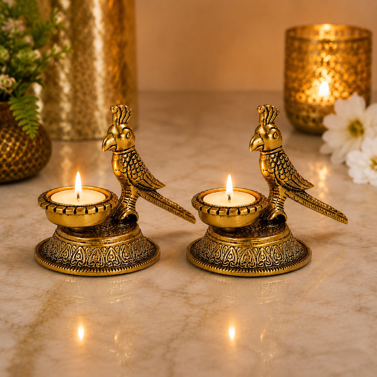 Parrot Tealight Holders Set of 2