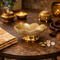 Golden Dessert Spoons with Handcrafted Brass Decorative Bowls Combo
