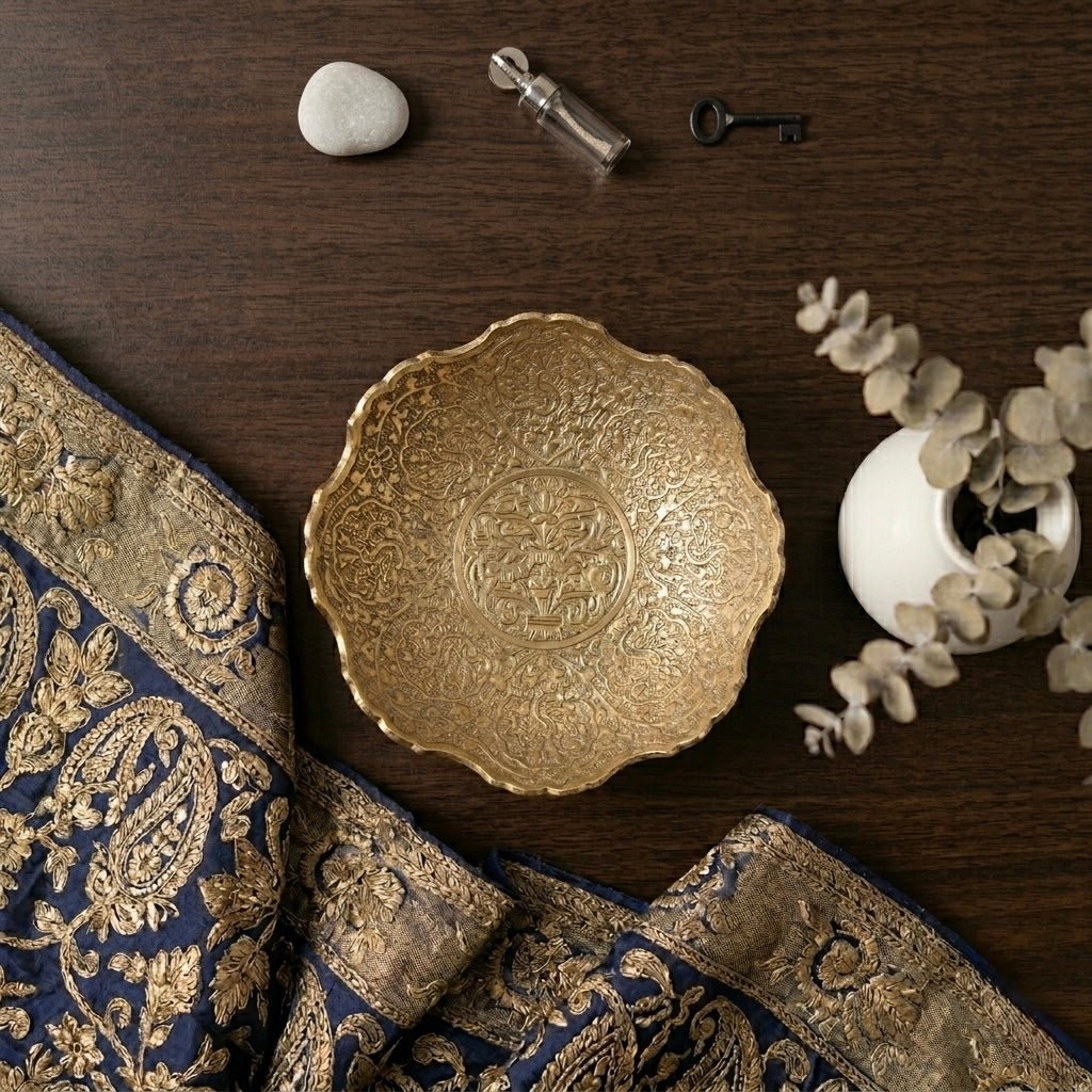 Golden Dessert Spoons with Handcrafted Brass Decorative Bowls Combo