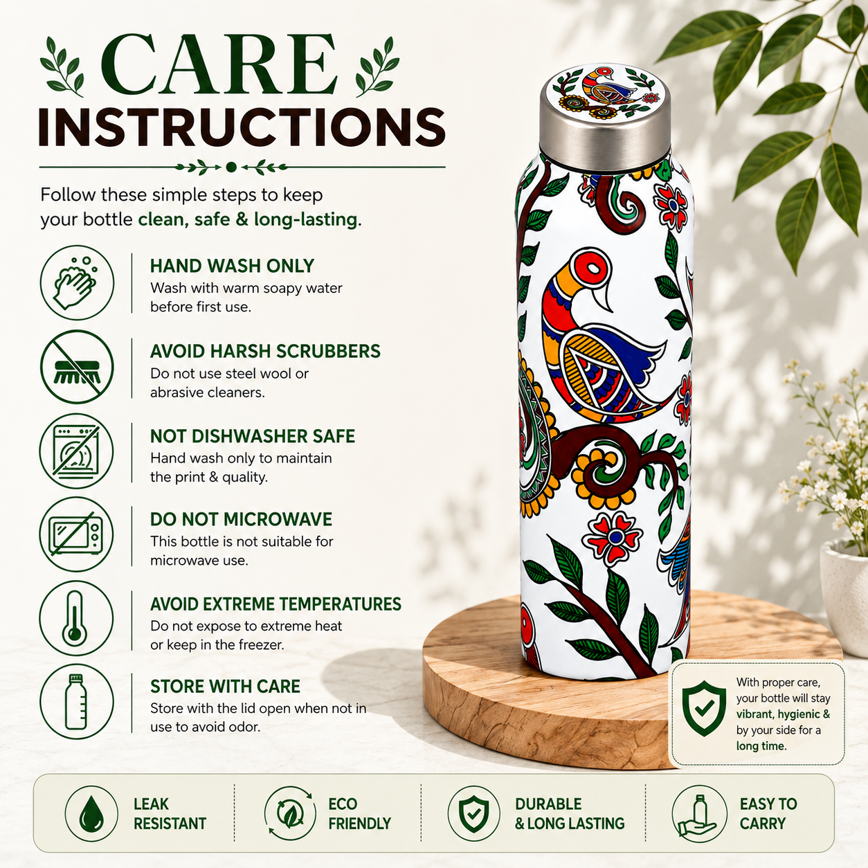 Traditional Design Handcrafted Eco-Friendly Meenakari Steel Bottle(1L)