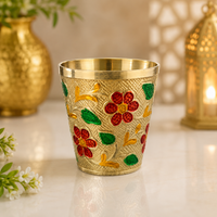Brass Floral Puja Glasses - Set of 2