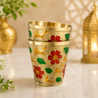 Brass Floral Puja Glasses - Set of 2