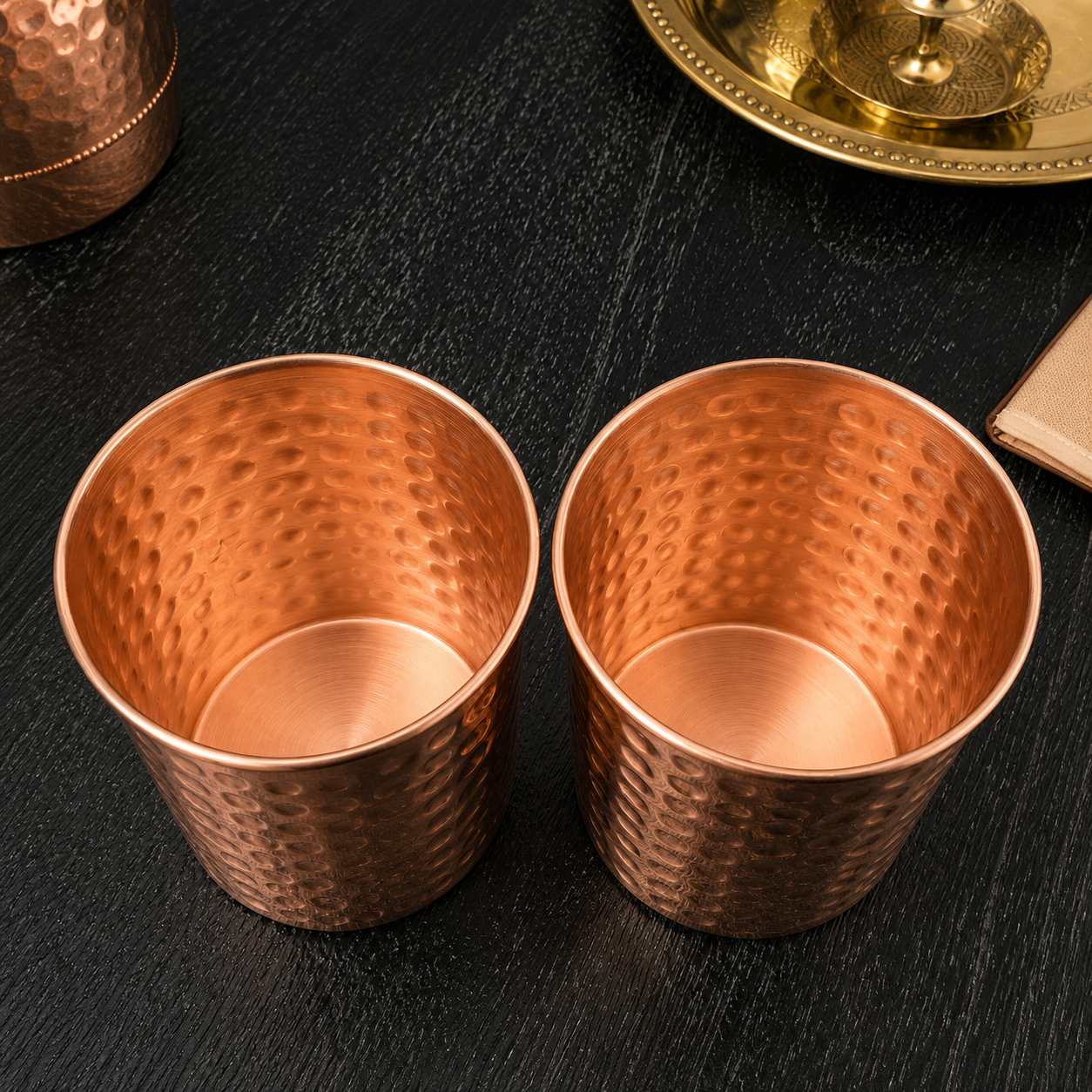 Handcrafted Copper Water Jar and 2 Glasses – Hammered Finish