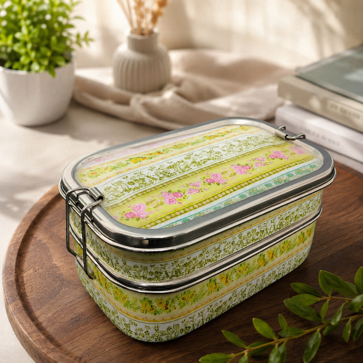 Eco-Friendly Ethnic Meenakari 2-Tier Steel Tiffin
