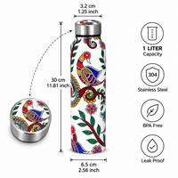 Traditional Design Handcrafted Eco-Friendly Meenakari Steel Bottle(1L)