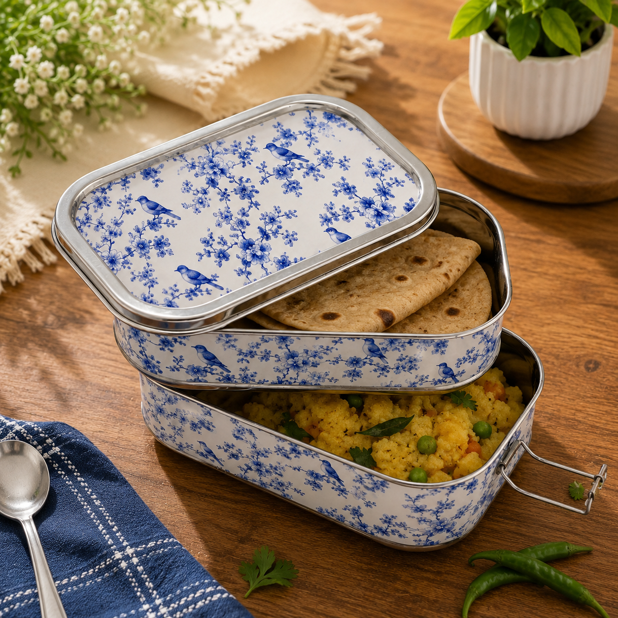 Eco-Friendly Ethnic Meenakari 2-Tier Steel Tiffin