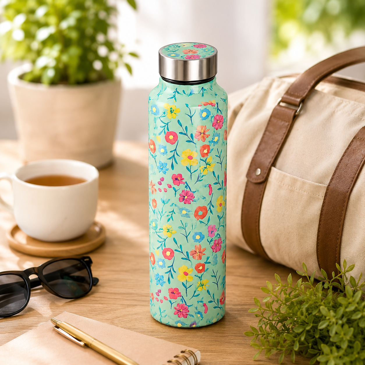 Traditional Design Handcrafted Eco-Friendly Meenakari Steel Bottle(1L)