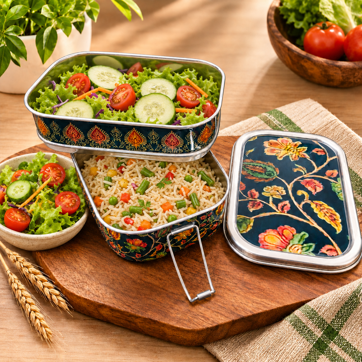 Eco-Friendly Ethnic Meenakari 2-Tier Steel Tiffin