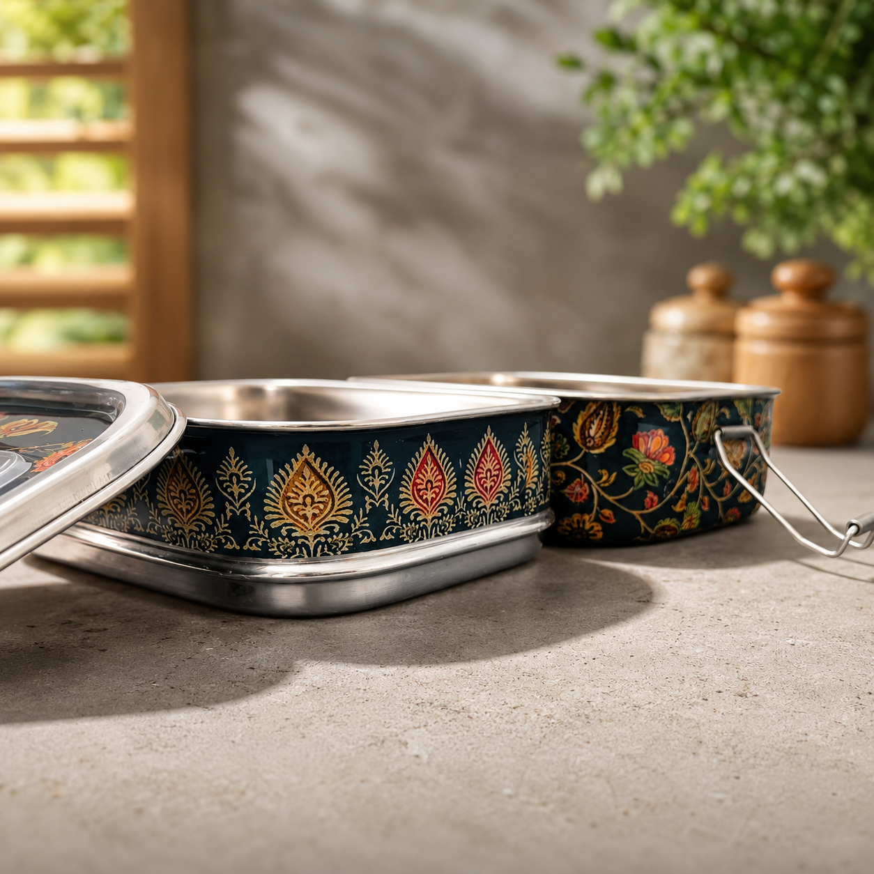 Eco-Friendly Ethnic Meenakari 2-Tier Steel Tiffin