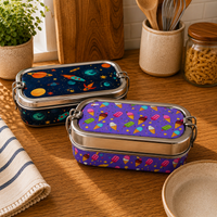 Meenakari Steel Tiffin Box – Stylish & Durable -Set Of 2 ( Panda +Llama) Combo