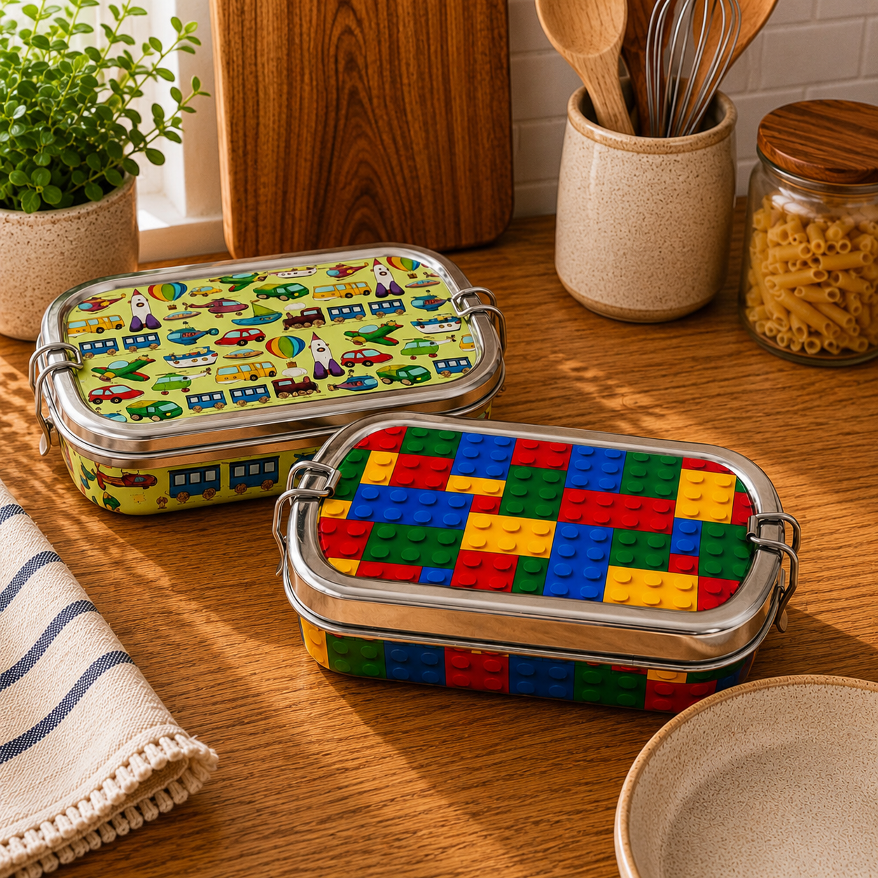 Meenakari Steel Tiffin Box – Stylish & Durable -Set Of 2 ( Panda +Llama) Combo