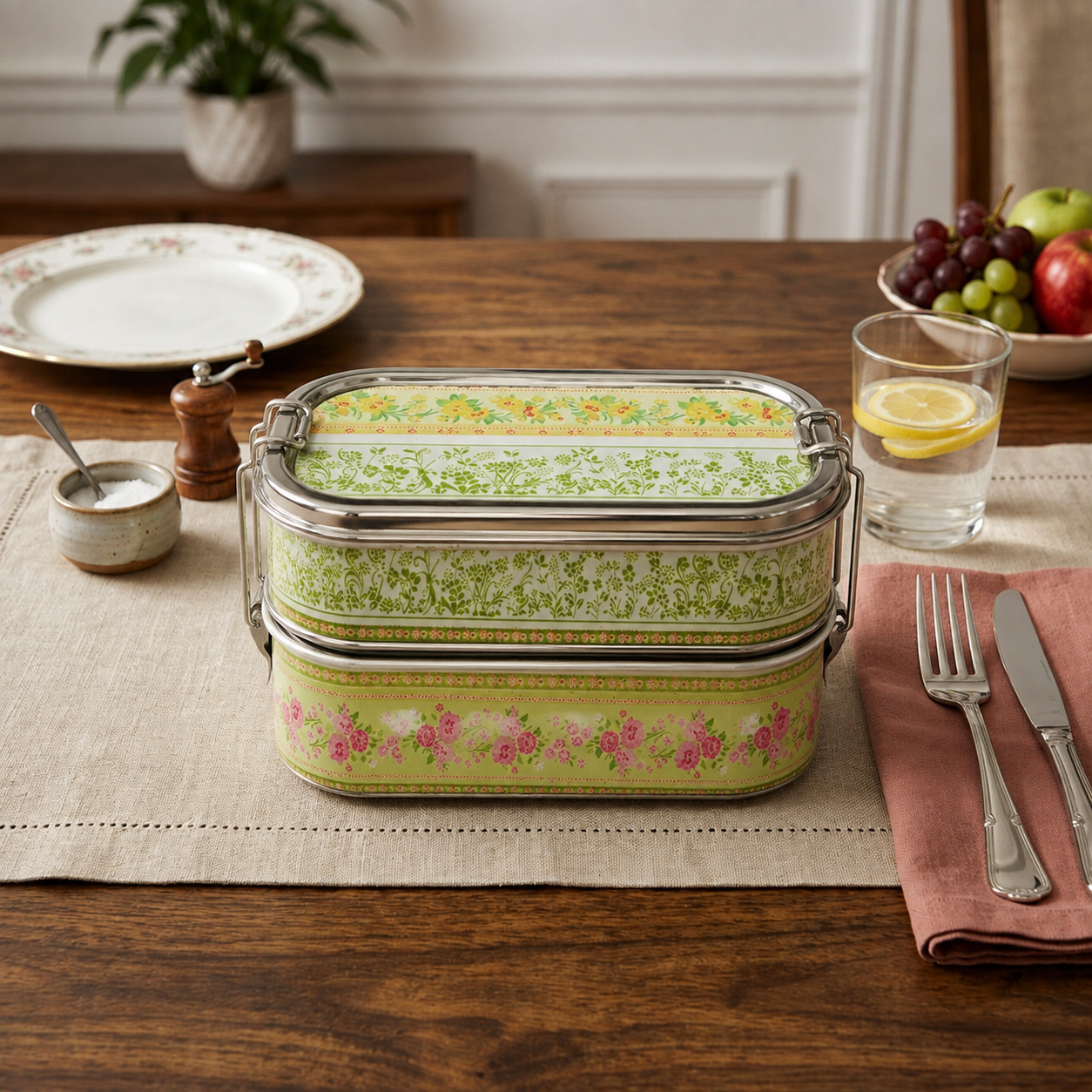 Eco-Friendly Ethnic Meenakari 2-Tier Steel Tiffin