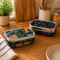 Meenakari Steel Tiffin Box – Stylish & Durable -Set Of 2 ( Panda +Llama) Combo