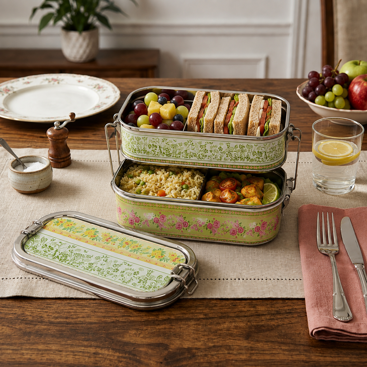 Eco-Friendly Ethnic Meenakari 2-Tier Steel Tiffin