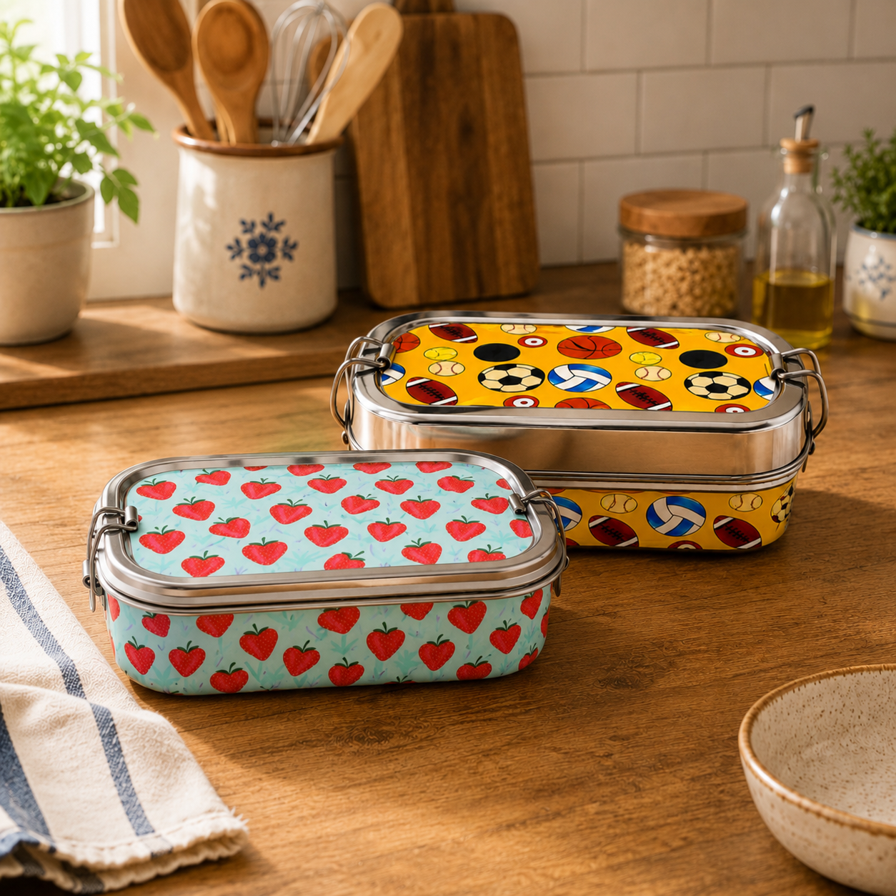Meenakari Steel Tiffin Box – Stylish & Durable -Set Of 2 ( Panda +Llama) Combo