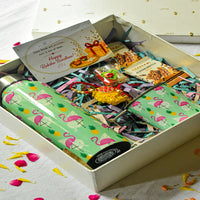 Premium Rakhi Gift Box- Flamingo Bottle+ Flamingo Mug