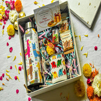 Premium Rakhi Gift Box- Llama Bottle+ Elephant Mug