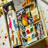 Premium Rakhi Gift Box- Llama Bottle+ Elephant Mug