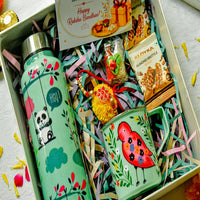 Premium Rakhi Gift Box- Panda Bottle+ Bird Mug