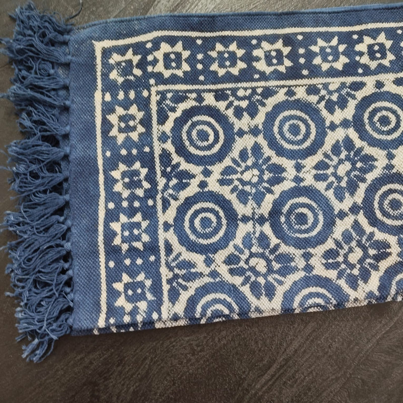 Boho Style Blue Cotton Rug with Geometric Flower Patterns| Handcrafted Cotton Area Rug for Home & Living Room Decor