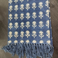 Indigo Bloom Buti Rug – Handwoven Cotton Mat with Floral Motifs