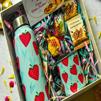 Premium Rakhi Gift Box- Strawberry Bottle+ Strawberry Mug